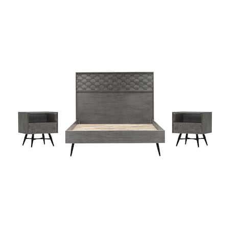 Armen Living Makena 3 Piece Queen Bedroom Set in Gray Acacia Wood SETMKBDQN3A